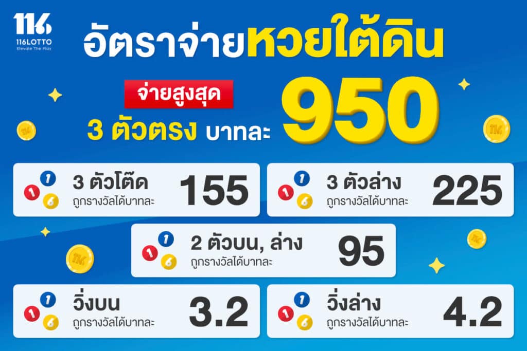 อัตราจ่ายหวยใต้ดินออนไลน์ จ่ายบาทละเท่าไหร่ที่ 116Lotto